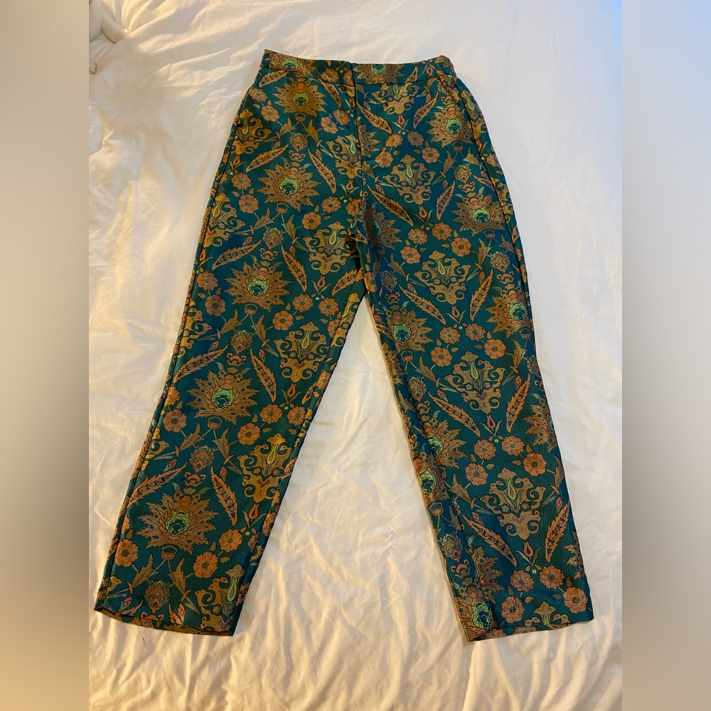 Maeve Melyssa Jacquard Trousers Side Slant Pockets Size S